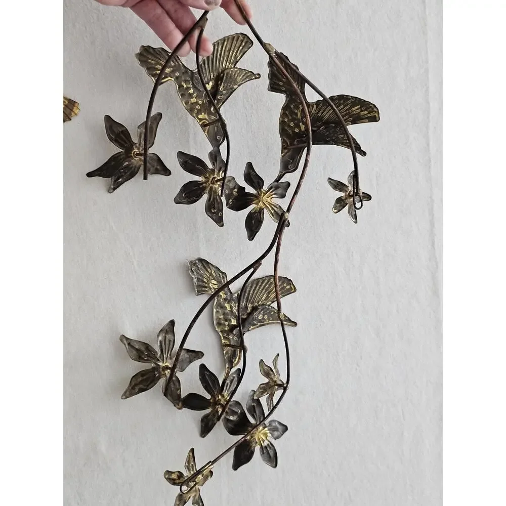 Vintage Homco Metal Wall Decor Hummingbirds Flowers Brass MCM Home Interiors Set